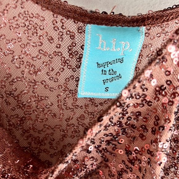 H.I.P. |🍂Copper Brown Sparkly Sequins Sheer Spaghetti Straps Tank Top - Picture 11 of 14